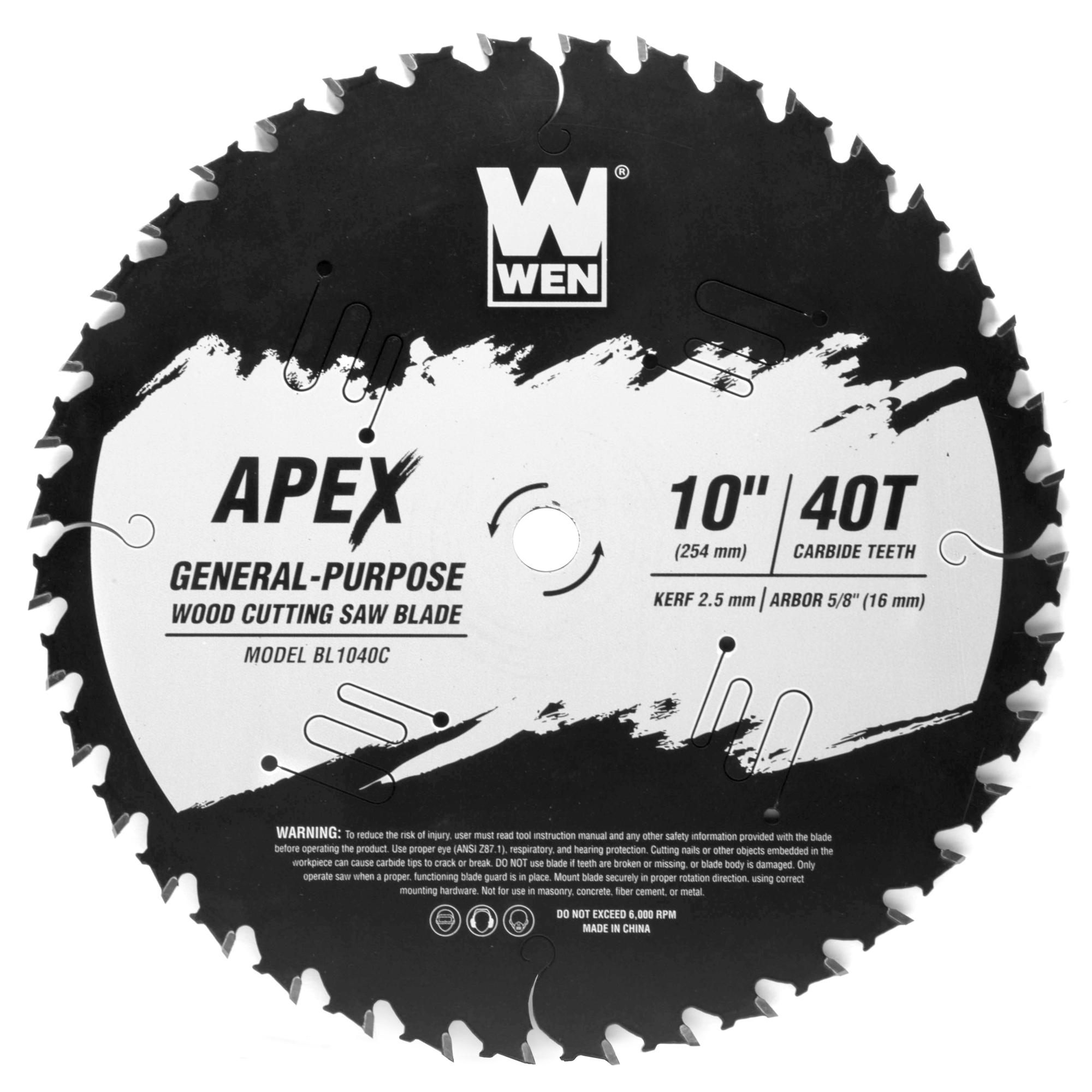 WEN Apex Carbide-Tipped Woodworking Saw Blade - 10in. Diameter, 40T, High Carbon Steel, Cool-Cut Coating, Model# BL1040C